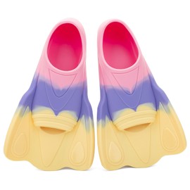 Kids Swim Training Fins, Comfortable Silicone Short Fins for Lap Swimming Flippers, Travel Size Flipper for Kids with Mesh Bag