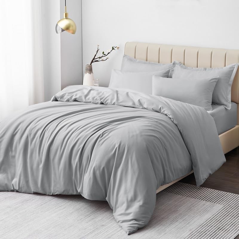 Aisbo Double Duvet Covers Set Grey - 3Pcs Bedding Set