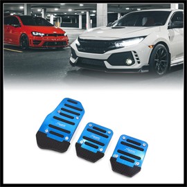 Hihaha 3 in 1 Blue Metal Non-Slip Brake Foot Rest Gas Clutch Pedal Pad Cover Set for Car Durable Material
