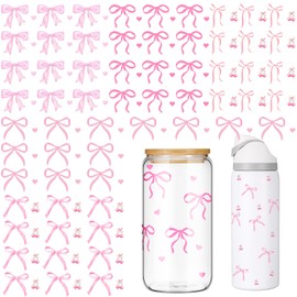 Frienda 5 Sheets Pink Bows Waterbottle Stickers, Hearts Coquette Sticker Sheet, Rub on Transfers for Waterbottle Crafts, Mini Pink Bow Stickers, Coquette Pink Bows Stickers for Tumbler