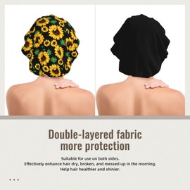 Yellow Sunflower Satin Sleeping Cap For Women Double-Layer Bonnet For Natural Hair Curly Hair Braided Hair Long Hair
