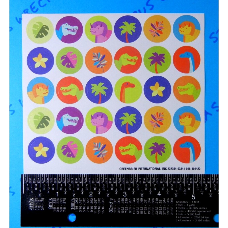 Unbranded Dinosaurs Small Round Stickers Sheet