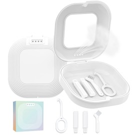 HEMILAB® Retainer Case with Mirror, Slim Aligner Case with Vent Holes, Compatible with Invisalign, Mouth Guard Box with Retainer Removal Tool, White