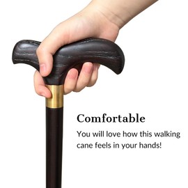 Handmade Wooden Walking Canes for Men American Oak Walking Sticks with Wrist Strap and Rubber Tips Lightweight Wood Crutch for Seniors - 36 Inches (Black)