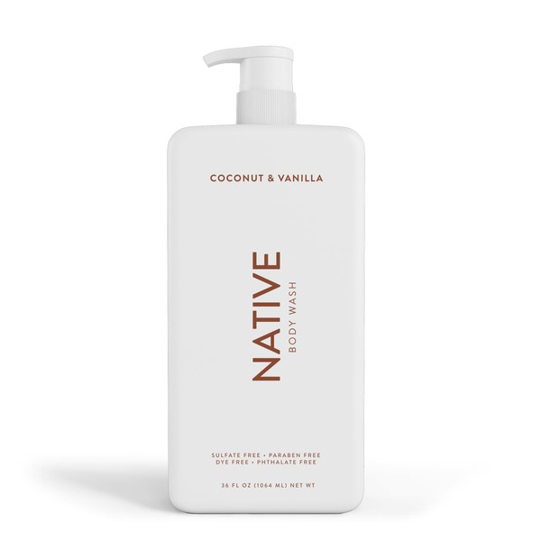 Native Body Wash for Women, Men | Sulfate Free, Paraben Free, Dye Free, with Naturally Derived Clean Ingredients, 36 oz bottle with pump - Pack of 1 (Coconut & Vanilla)