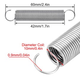GUNGY Tension Springs with Hooks Stainless Steel Tension Spring 60 mm Outer Diameter 10 mm Wire Diameter 0.9 mm Maximum Tensile Force 1.10 kg 0.9 x 10 x 60 mm Pack of 4