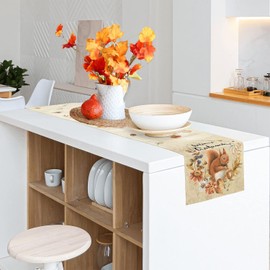 ZCHOMI Fall Leaves Squirrel Table Runner 13x72 Inch Seasonal Autumn Harvest Kitchen Dinning Table Decoration for Indoor Outdoor Home Party Decor