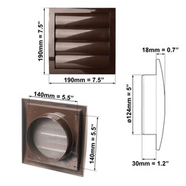 Ø 125mm / 5 inch Gravity Grille - Ducting Air Vent with Round Spigot and Non-Return Gravity Shutters - ABS Plastic Brown