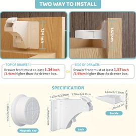 WeddHuis 4 Locks with 1 Key Baby Safety Magnetic Cabinet Lock Invisible Child Lock for Cupboard and Drawers No Drilling or Screws