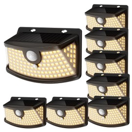 Aootek New Solar Motion Sensor Lights 120 LEDs with Lights Reflector,270° Wide Angle, IP65 Waterproof, Step Lights for Front Door, Yard, Garage, Deck (Black, Warm White, 8-Pack)
