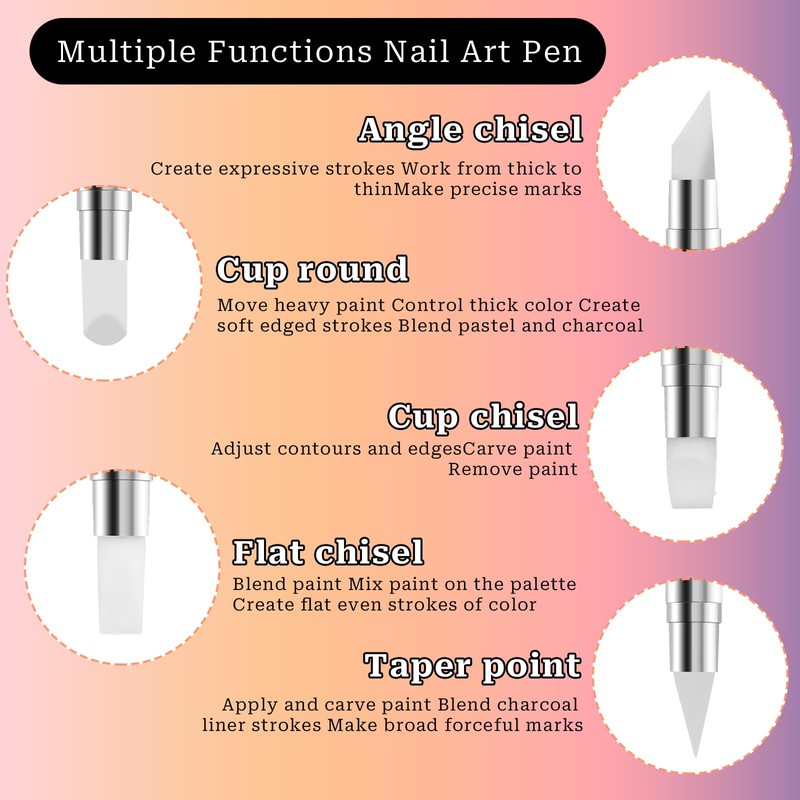 10PCS Nail Art Gel Carving Pen Rhinestone Handle Silicone Nail