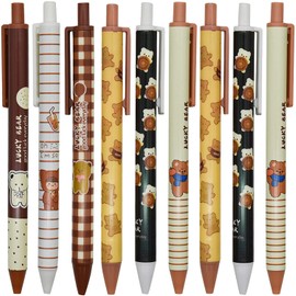 Maydahui Cute Bear Retractable Ballpoint Pen, Set of 12, 0.5mm, Black, Ink, Stylish, Animal, Gel, Ballpoint Pen, Cute, Stationery, Writing, Gift, Present, Kids, Students
