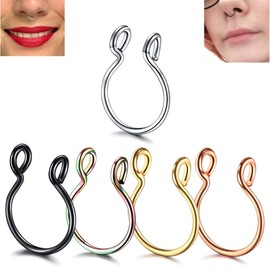 0.8 * 10MM Thin Septum Fake Nose Clip Ring Stud No Piercing 5Colours, Nickel & Lead Free, Anti-Allergy, Comfort Fit