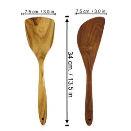 Teak Wood Kitchen Utensil Set 2-Piece Set Ergonomic Design Stylish and Functional Eco-Friendly Handcrafted Non-Scratch for Non-Stick Cookware