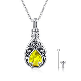 Urn Necklace for Ashes Teardrop/Heart Tree of Life Urn Necklace 925 Sterling Silver Birthstone Ash Pendant Necklace Cremation Memorial Jewellery for Women Men Pet, Sterling Silver