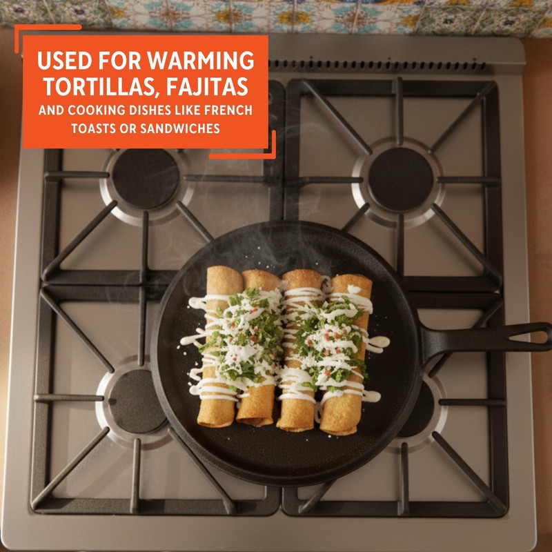 IMUSA 9.5in Preseasoned Cast Iron Comal for Tortillas, Arepas, Quesadillas,