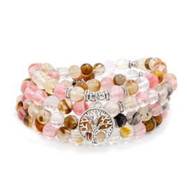 8mm Mala Beads, 108 Meditation Bracelet Necklace with Tree of Life Charm, Stone, No Gemstone