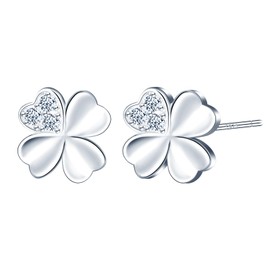 CONILOK Zircon Clover Earrings Silver 925 Stud Earrings Women's Jewellery Earring Gifts for Women Girls Girlfriend Mother Birthday Wedding Christmas Day Valentine's Day, Silver, Cubic Zirconia