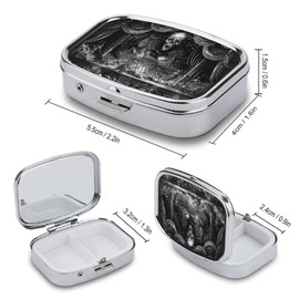 Metal 2 Compartment Pill Organizer Travel Friendly Portable Compact Pill Box Cute Pill Case to Hold Vitamins,Fish Oil,Supplements,Meds,Tablet for Purse,Pocket. (Dark Stage)