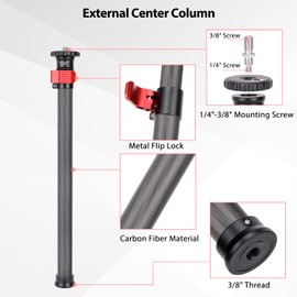 Koolehaoda Tripod Extension Pole, Center Column Extender 28" Carbon Fiber Tripod Extender Tube Telescopic Stick Rod with 1/4" to 3/8" Screw Compatible with Tripod/Gimbal/Camera, Max Load 33lb