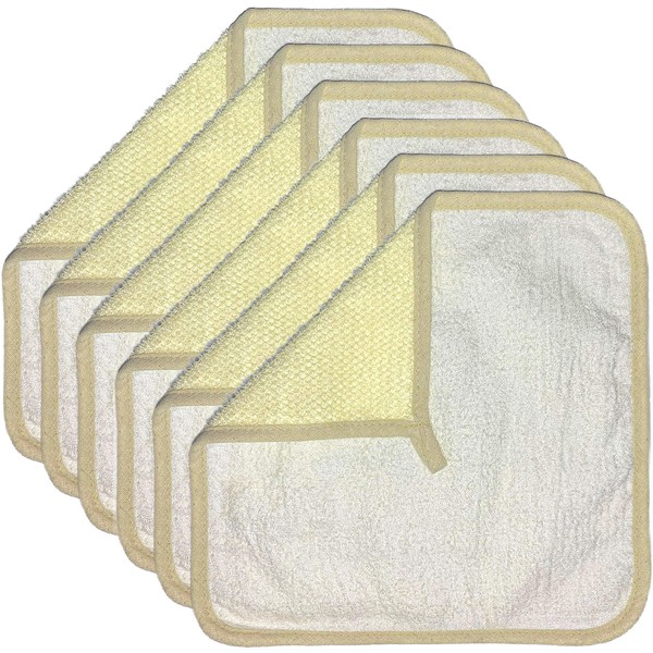 6Pack 12" Large XL Soft Weave Spa Exfoliating Face and Body Wash Cloths, Dual-Sided With Exfoliating Scrub and Soft Terry Cloth for Shower - Remove Dead Skin - Great for Skin in the Bath