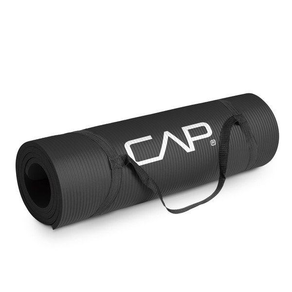 CAP Barbell High Density Exercise Mat with strap, 68"x24" 12mm - Black