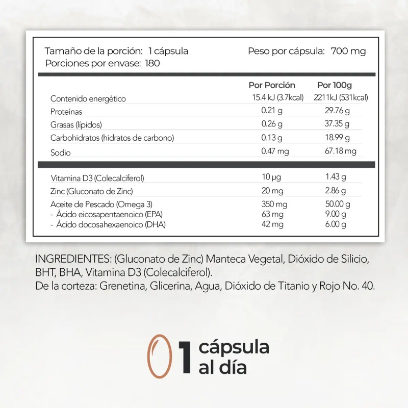 Zinc D3 Y Omega 3 Huesos Y Defensa 180 Cpsulas