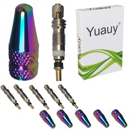 Yuauy 5 PCs Tubeless No Tube Valve Stem Core Copper Universal Accessory replacement + 5 pcs Red Metal Bike Bicycle Road Racing Coloured Valve Cap Dust Covers