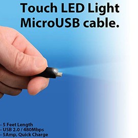 VOLT PLUS TECH Bright LED 2Pack MicroUSB Cable Compatible with Lava Iris Selfie 50 with Touch Activated LED Light and 480Mbps Data Transfer! (5ft)