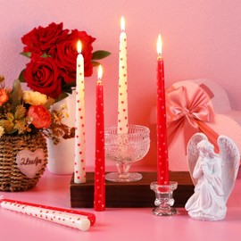 Threlaco 12 Pcs Valentine Taper Candles 10 Inch Tall Unscented Heart Candles Stick Valentine Gifts Holiday Decor for Dinner, Party, Wedding, Anniversary(Red,White,Heart)