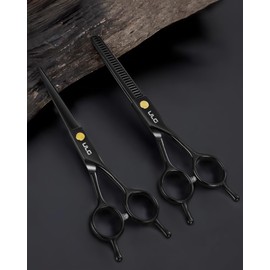 ULG Professional Hair Cutting Scissors Set – 6.5” Japanese Stainless Steel Barber Shears & Thinning Scissors with Comb, Clips & Case – At-Home Salon Haircut Kit for Men, Women, Kids, Elderly & Pet Use