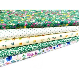 Fat Quarter Fabric Bundle - Pretty Green Spring Floral Mix - Cotton Quilting Bunting Craft Fabric Material