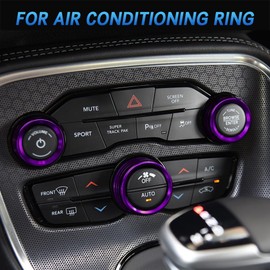 HEVLE 3PCS Air Conditioner Switch Knob Cover, Knobs Decals, Aluminum Alloy Knob Ring Trim Cover, Car Interior Accessories Compatible with Challenger Durango 2015-2022 (Purple)