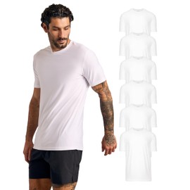 True Classic Workout Shirts for Men - Athletic Tops & Gym Shirts for Men, Quick-Dry Mens Workout Shirt, Pack of 6, White, L