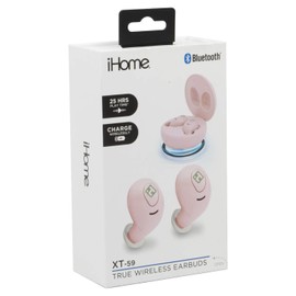 iHome Wireless Earbuds with Charging Case, Water Resistant Bluetooth Earphones with Microphone and Touch Control, Pink