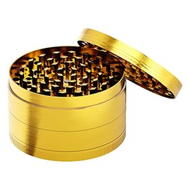 Vituzzi Grinder para Especias como Romero, Pimienta, Sal y más. Moledor de Especias con Tapa Magnética para Cocina con 4 Piezas y Malla Fina. Moledores de Metal para Cocina. Kitchen Grinder (75mm, Dorado)