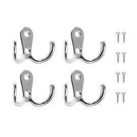 Xuamaea 4 Pcs Double Fork Vintage Coat and Hat Hook with 8 Screws,Heavy-Duty Metal Door Hook for Hanging Robes,Towels,Jackets,Shirts,Bags, and Hats-Sliver