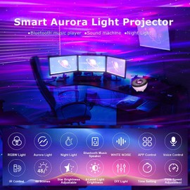 YunLone Aurora Projector Galaxy Star Light for Bedroom Night with Bluetooth Speaker, White Noise, APP/Remote/Voice Control, DIY Room Décor Party Kids Adults