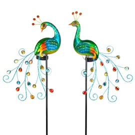 VEWOGARDEN 2 Pack Solar Stake Lights Outdoor Waterproof Metal Peacock Solar Lights for Yard Garden Patio Pathway Walkway, Green