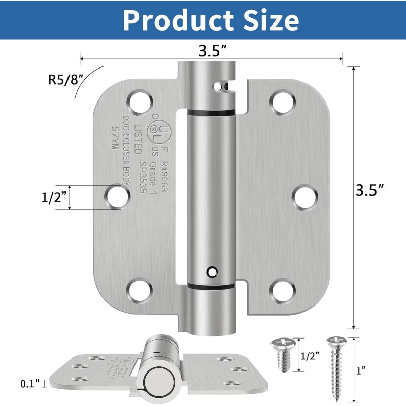 IOQ 4 Pack 3.5 Inch Self Closing Door Hinges 5/8"