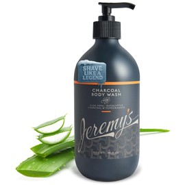 Jeremy's Razors Charcoal Body Wash for Men - All Natural, Exfoliating, Moisturizing - Non Toxic Clean Men's Body Wash, Liquid Bath & Shower Pump Soap - Normal & Sensitive Skin (Made in USA 16.9 Fl Oz)