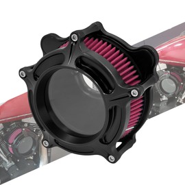 HCmotorku Air Cleaner Filter Intake Aluminum Fit for Harley Touring Road King Street Glide Softail Sportster XL Dyna (Black Housing Red Element, B For Touring 00-07,Softail 00-15,Dyna 00-17)