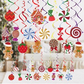 36PCS Gingerbread Candies Christmas Decoration Christmas Party Candy Cane Hanging Swirl Decorations for Christmas Indoor and Outdoor Decorations