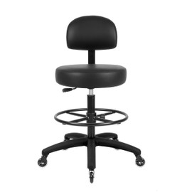 Economical Multi-Purpose Medical Spa Drafting Stool with Adjustable seat and Back Height. Advanced Fabric seat Cover is Easy to Clean. Blade Wheels (Tall Bench Height Black)