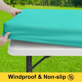 Smiry Picnic Table Cover with Bench Covers, Waterproof Elastic Fitted Polyester Tablecloths for 6 Ft Rectangle Tables, Washable Windproof Tablecloth for Camping, RV & Outdoor (Teal, 30x72 Inches)
