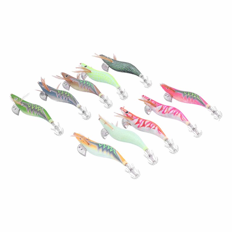 10pcs Squid Jig Hook Hard Fishing Lures Luminous Wood Fishing