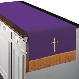 Murphy Robes Reversible Communion Cloth Embroidered with Latin Cross Sanctuary Table Runner, 20 x 82-Inch, Green/Purple