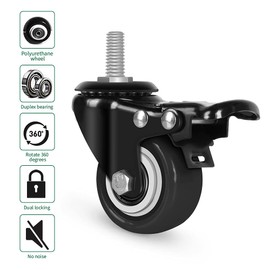 8T8 Swivel Stem Casters Set of 4 Heavy Duty, 2 Inch Caster Wheels with Brakes, 5/16”-18x1”(Screw Diameter 3/8", Length 1") M8 Threaded Stem Casters with Lock, Mount Industrial Castors