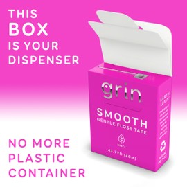 GRIN Smooth Floss Box, Gentle Floss Tape, 43.7 Yards (40M), Minty Flavor, Recyclable Packaging, 132 Feet of Gentle Floss Tape, No More Plastic Container, No Shredding or Breaking
