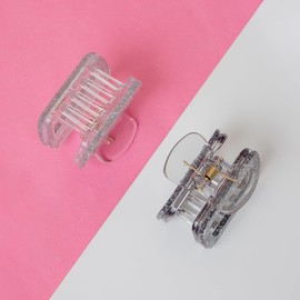 Radhu & Kabby Glitter Hair Claw Clips | Sparkly Clutchers for Women & Girls | Silver Glitter Design | Hair Clips for Curly and Straight Hair | Small Size Hair Clutchers | Set of 2